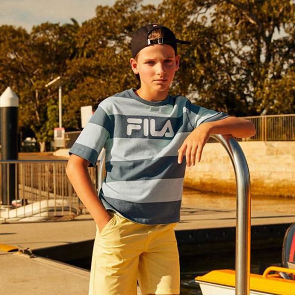 Fila Candy Striped S/S Boy's T-Shirts - Turquoise,NZ 58-63590